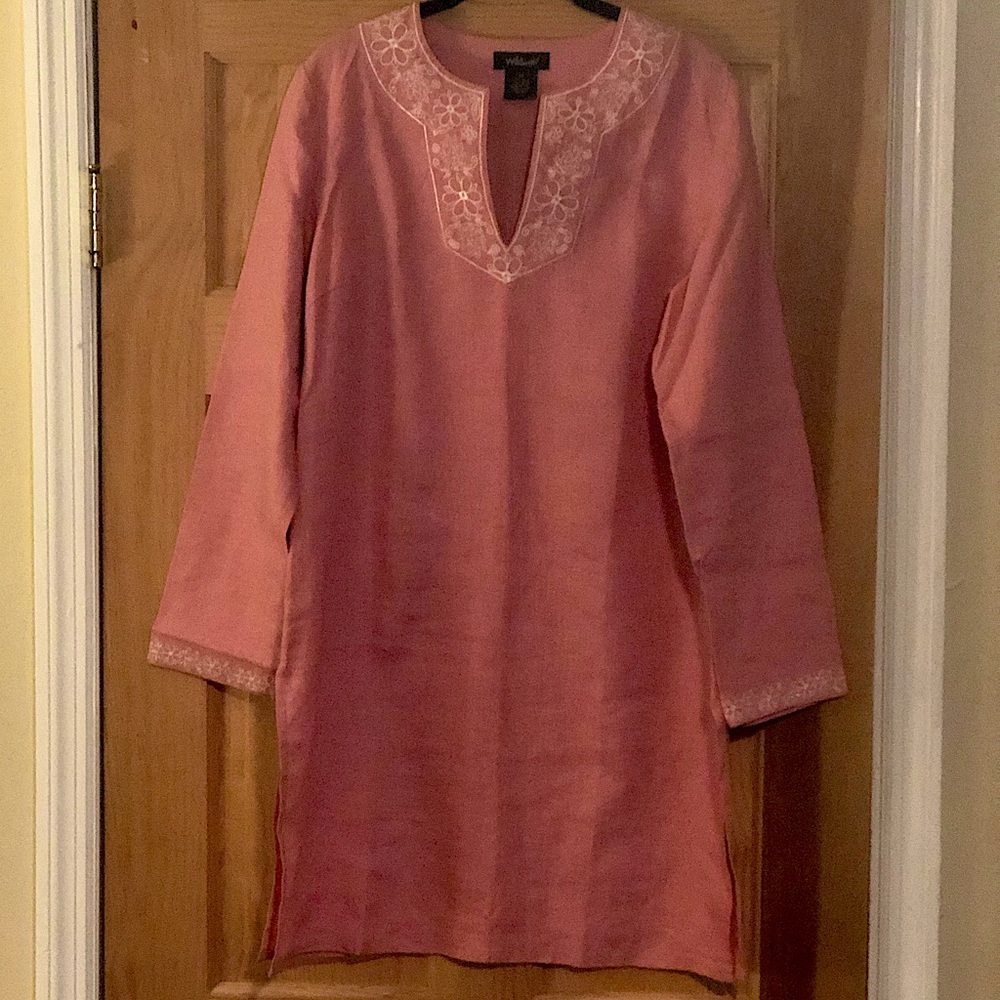 Linen Tunic/shirt dress - Size Medium - Coral